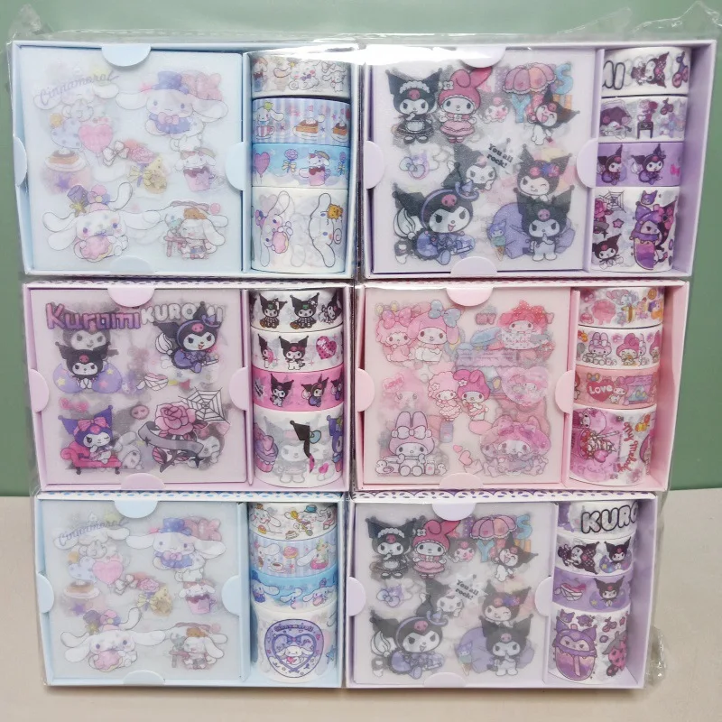 Imagem -02 - Sanrio Kuromi Melody Washi Adesivos Fita Kawaii Kitty Scrapbooking Diário Faça Você Mesmo Adesivo Decorativo Etiqueta do Álbum Vara 12 Caixas por Lote