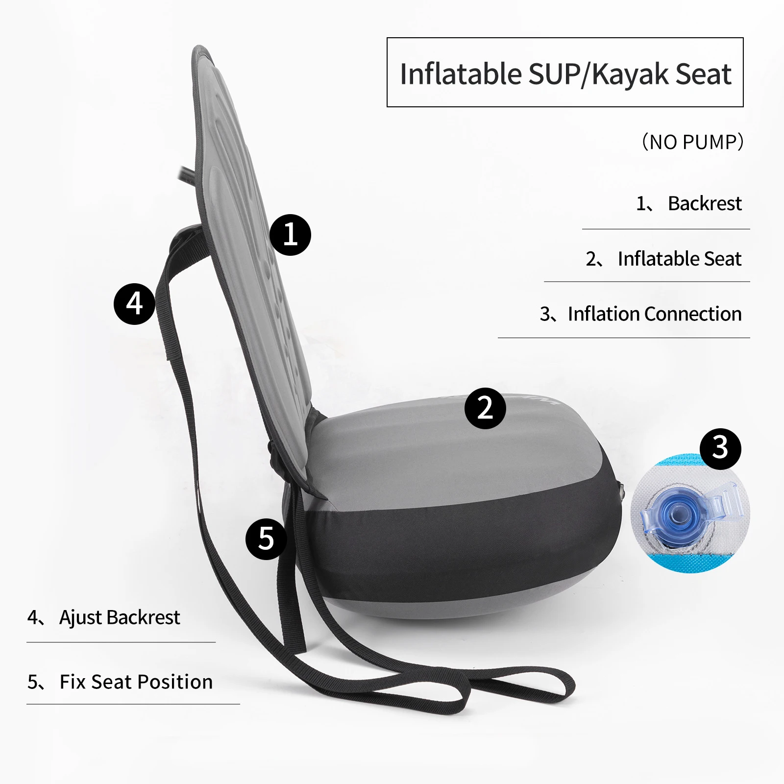 Deluxe Kayak Chair Seat Cushion Easy Installation Foldable Inflatable Chair with Back Support & Air Pump Adapter for Kayak&SUP
