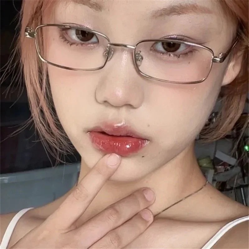 Y2K Harajuku Retro Small Square Frame Glasses Women Metal Eyeglasses Clear Reading Spectacle Blue Light Blocking Eyewear