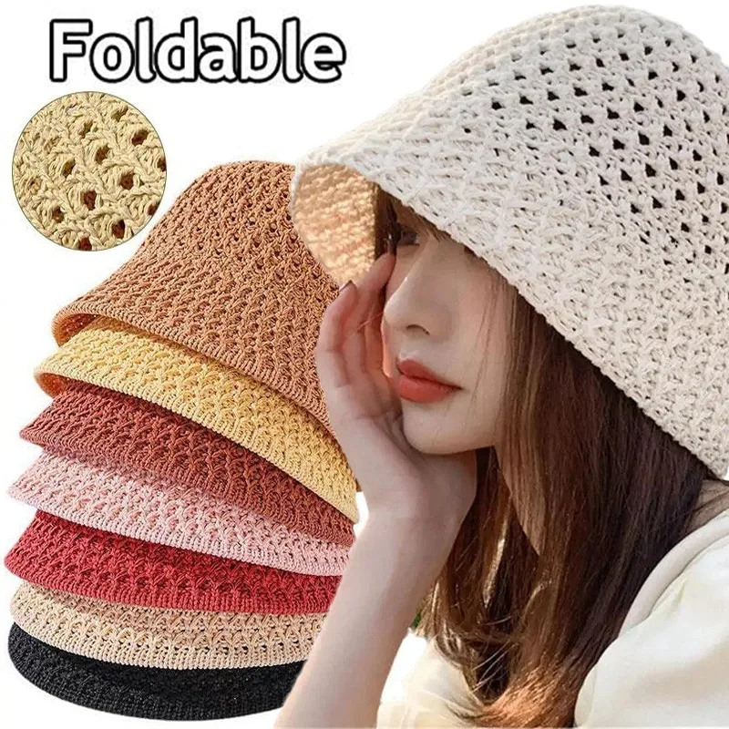 Beach Korean Straw Hat Summer Women Visor Breathable Chic Bucket Hats Fisherman Cap Hand Weaving Girl Fishing Sun Caps for Women