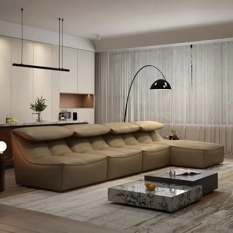 

#Italian High-Back Cowhide Feather Sofa Set Minimalist Leather Sectional With Luxury Design For Hotels And Schools