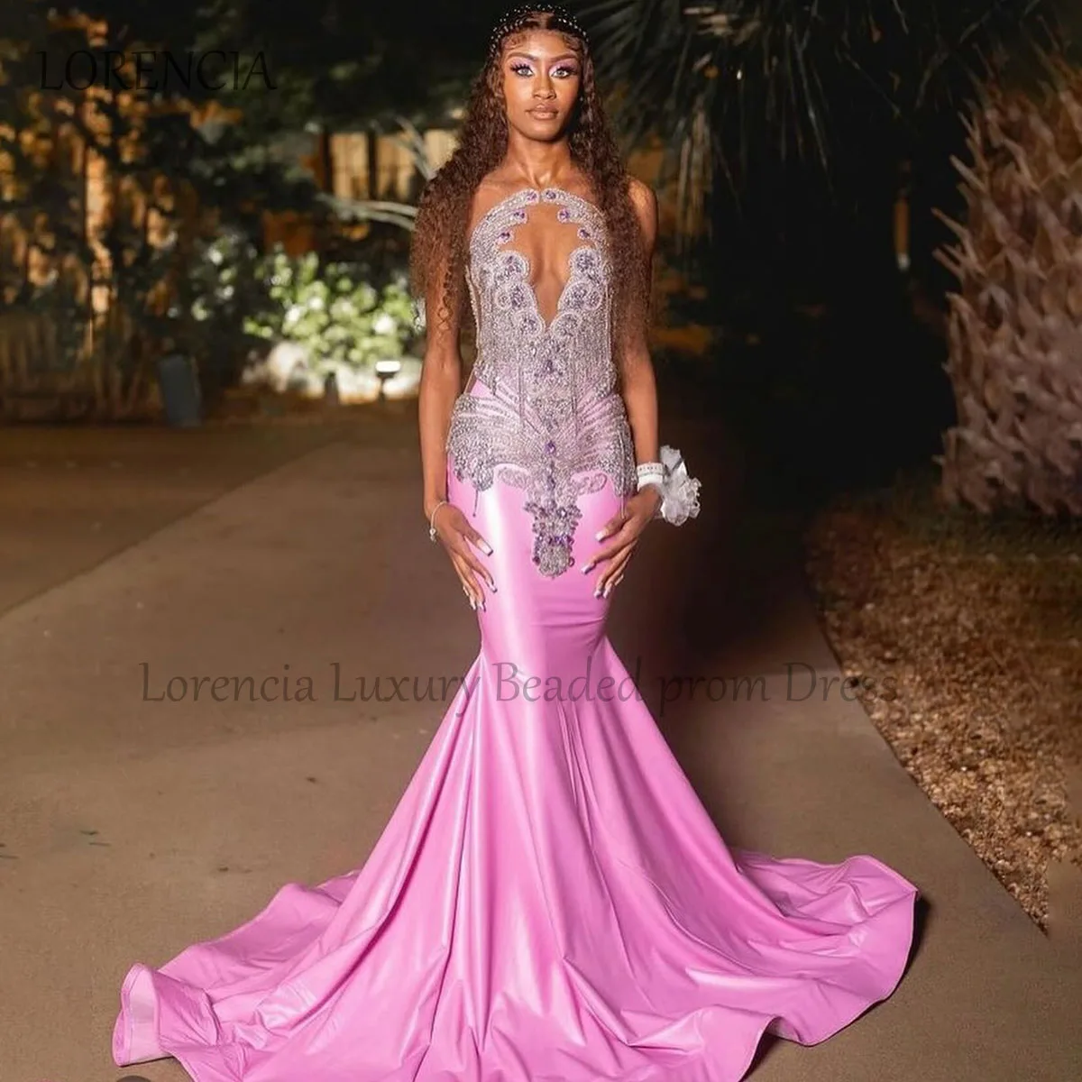 

Luxury Pink Crystals Long Prom Dresses For Black Girls 2024 Diamonds Mermaid Birthday Party Gown Formal vestidos de gala