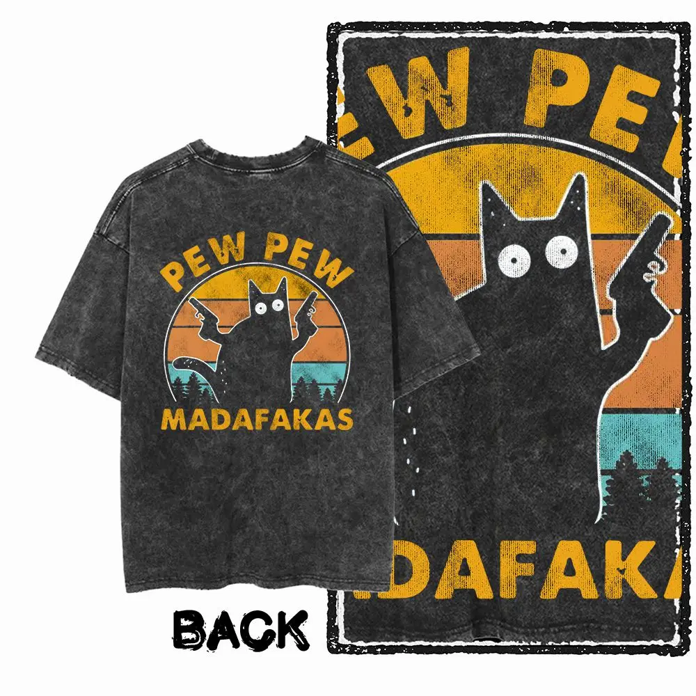 مطبوعة القطن جولة الرقبة القط نمط الرجال والنساء قميص مخلل الشارع ارتداء حجم كبير كول ريترو الرجال والنساء تي شيرت #2