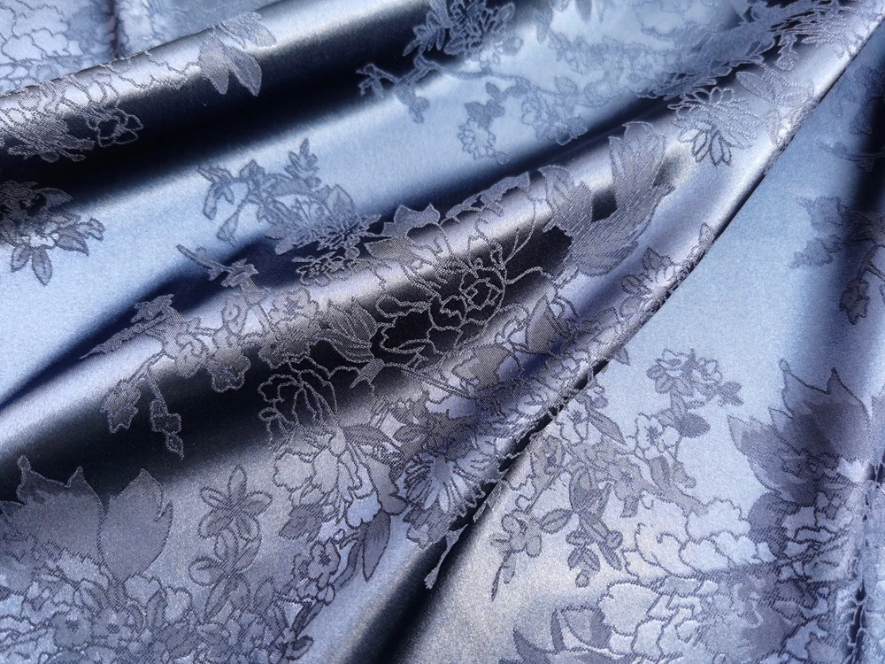 

100cm*148cm Navy Blue Jacquard Charmeuse Brocade with Heavy Drape - Premium Damask for Kimono Making