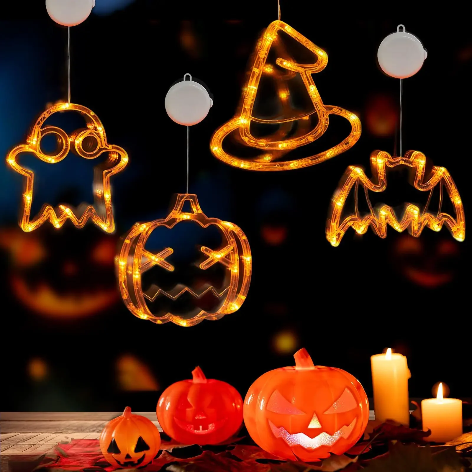 

2024 new halloween light string holiday party decorative lights pumpkin wizard hat castle suction cup light led lanterns