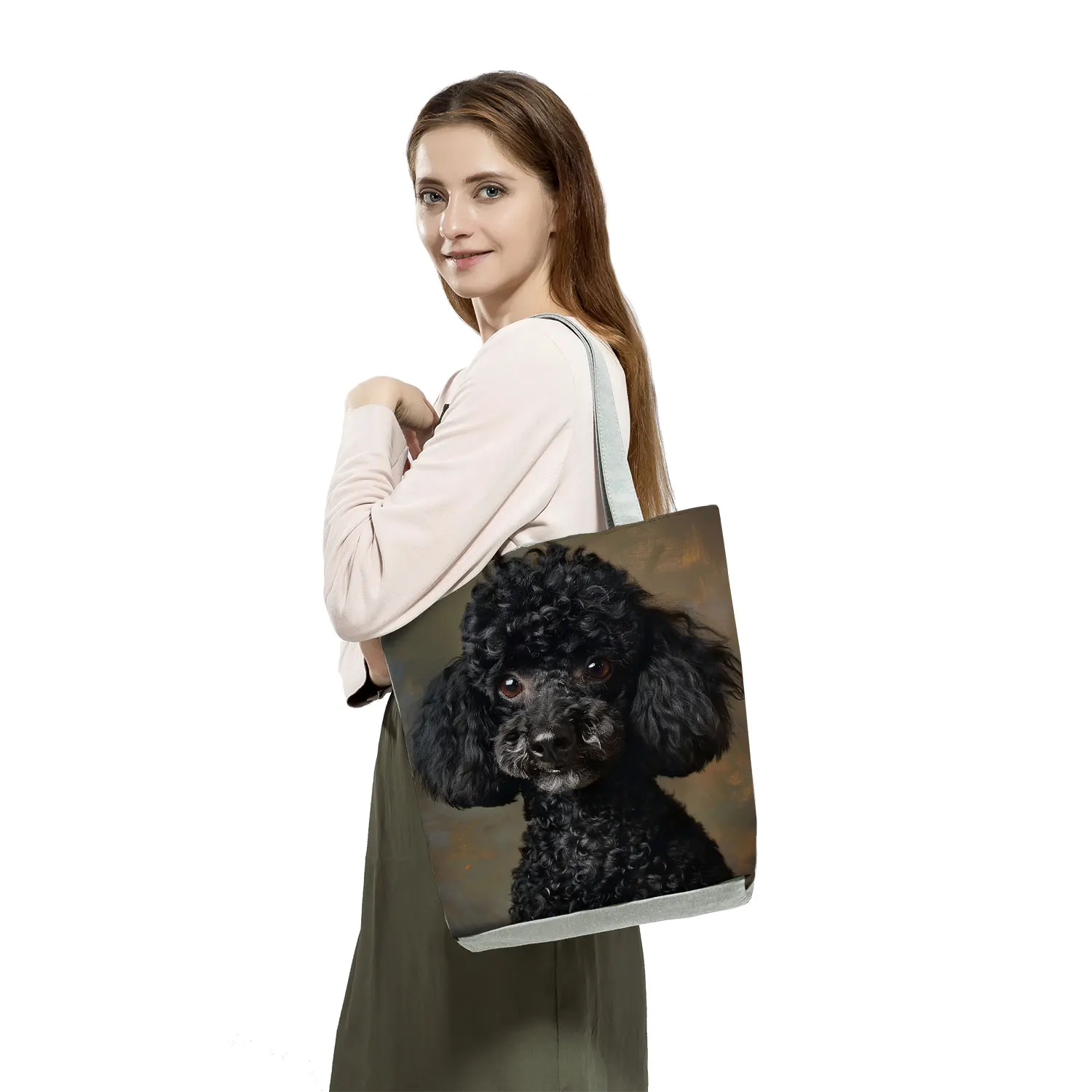 Cute Black Poodle Handbags Groceries Women Shopping Bags Animal Dogs Graphic Large Capacity Shoulder Bags Female Foldable Tote