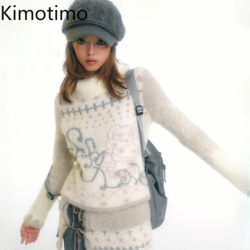 Kimomo vintage dos desenhos animados impressão y2k camisola feminina harajuku gola alta fada grunge pulôver de malha 2024 inverno sueter mujer pull