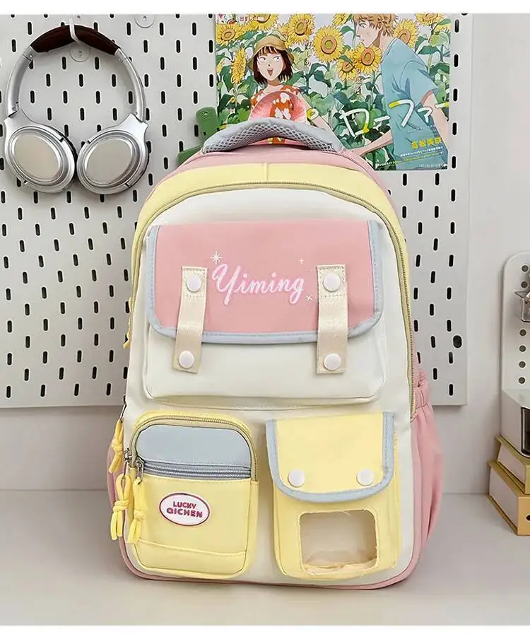 กระเป๋าเป้สะพายหลังหลายชั้น ปี 2025 สำหรับนักเรียนมัธยมต้น สีครีม แฟชั่นคุณภาพสูง สำหรับเด็กผู้ชายและเด็กผู้หญิง