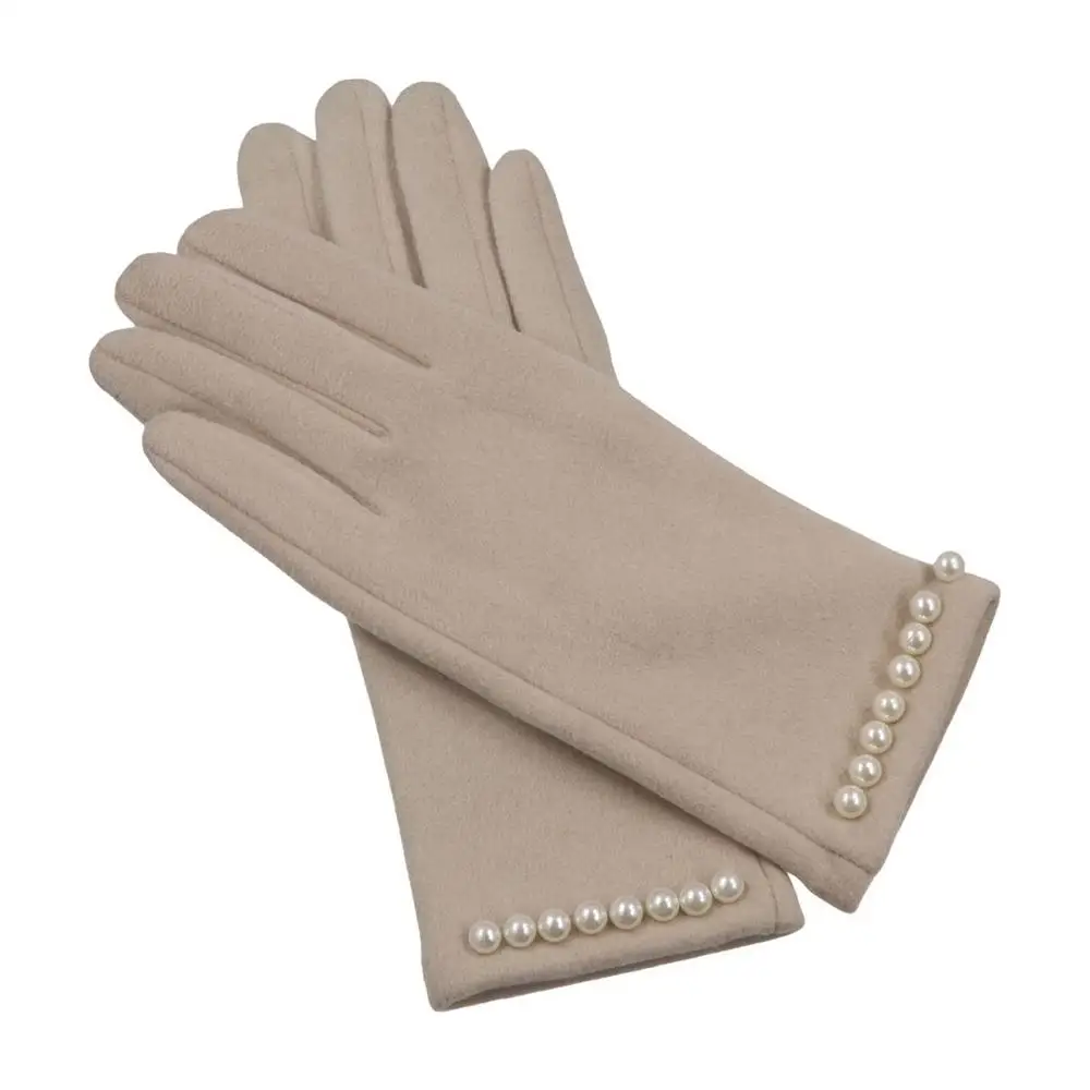 Thicken Pearl Driving Gloves Anti-cold Windproof Touch Screen Gloves Pearl Decoration Korean Version Split-finger Gloves Female