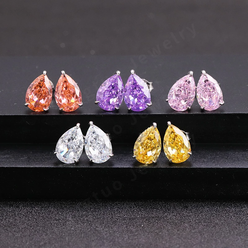 

WZ YINGTUO High Quality Brilliant Cut Zircon Stud Earrings Crushed Ice Cut CZ Sparkling Earrings for Women