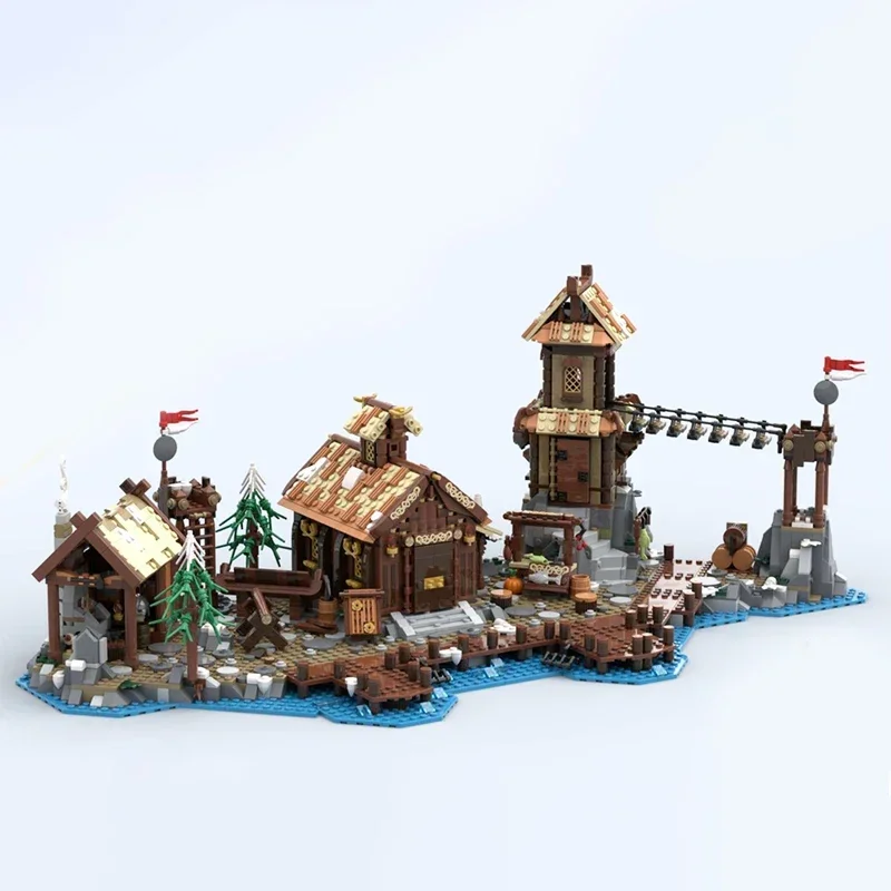 Moc Compatibile 21343 Viking Village House Espansione Nave medievale Building Blocks Mattoni Architettura Regali creativi per bambini