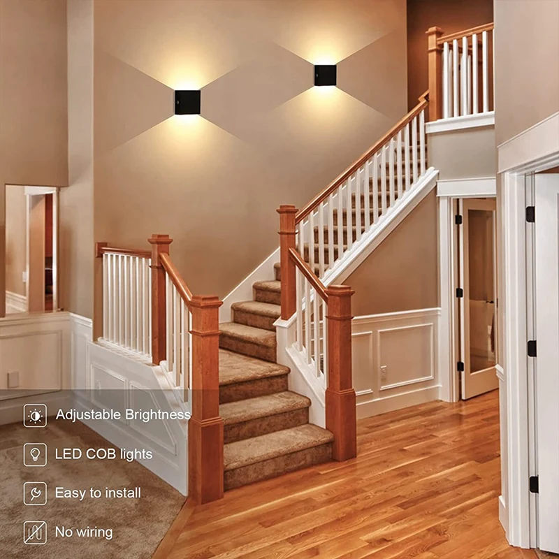 2 ชุดโคมไฟติดผนังแบบสัมผัส USB ชาร์จไฟกลางคืนอลูมิเนียมโคมไฟติดผนังแม่เหล็กในร่มสัมผัสหรี่แสงได้ (แสงสีขาว)