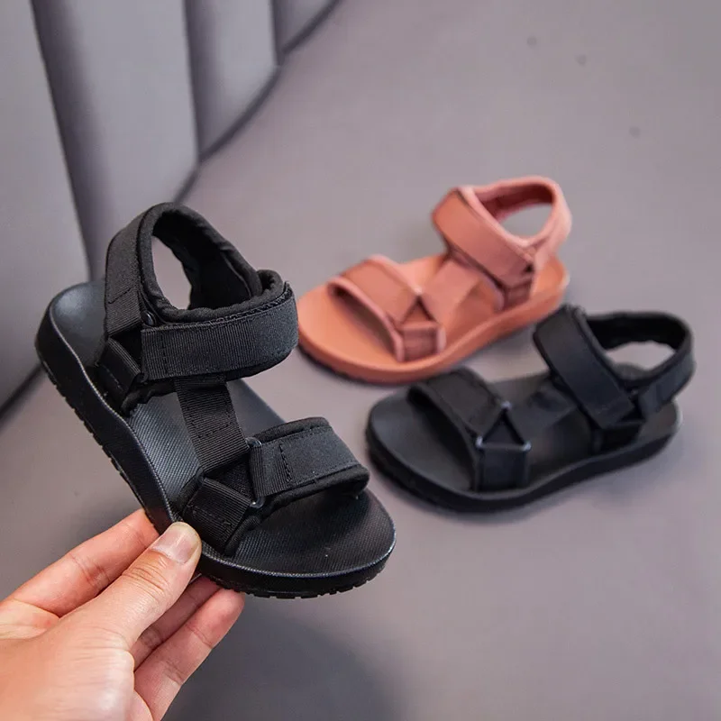 Sandali per bambini estate Casual Versatile scarpe da spiaggia in tinta unita per ragazzi e ragazze cinghie per tessitura resistente all'usura semplice punta aperta