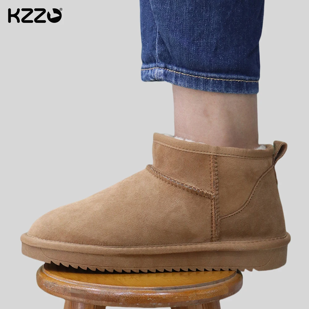 

KZZO Natural Sheepskin Mini Snow Boots for Women Australia Sheep Fur Wool Ankle Boots Leather Winter Warm Shoes Classic