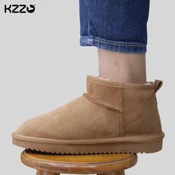 KZZO Natural Sheepskin Mini Snow Boots for Women Australia Sheep Fur Wool Ankle Boots Leather Winter Warm Shoes Classic