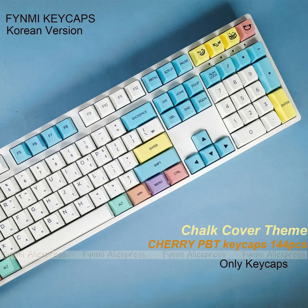 Fynmi Korean Chalk Cover Theme PBT Keycaps Cherry 144pcs ANSI Dye Sublimation for Mechanical Keyboard