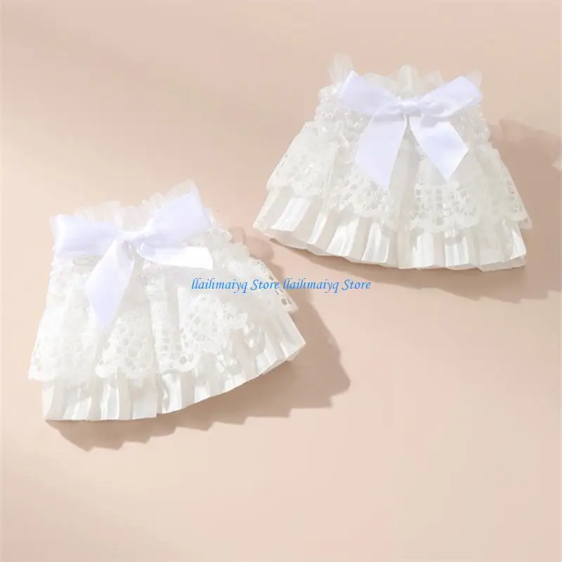 573B Elaborate Pearls Wrist Cuffs Detachable Wristband Elegant Pleated Lace Brim False Wristband for Sweater Accessories