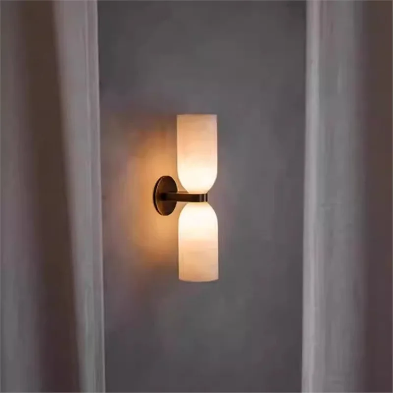 

French light luxury natural marble living room wall lamp designer living room background wall bedroom bedside wall lamp