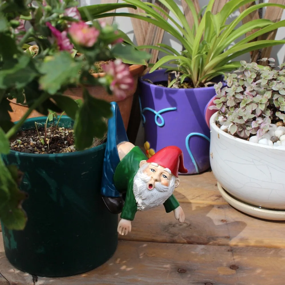 

Funny Mini Gnome Hanging Statue Cartoon Resin Dwarf Miniature Sculpture Lifelike Dwarf Pants Pendant Flowerpot Decoration