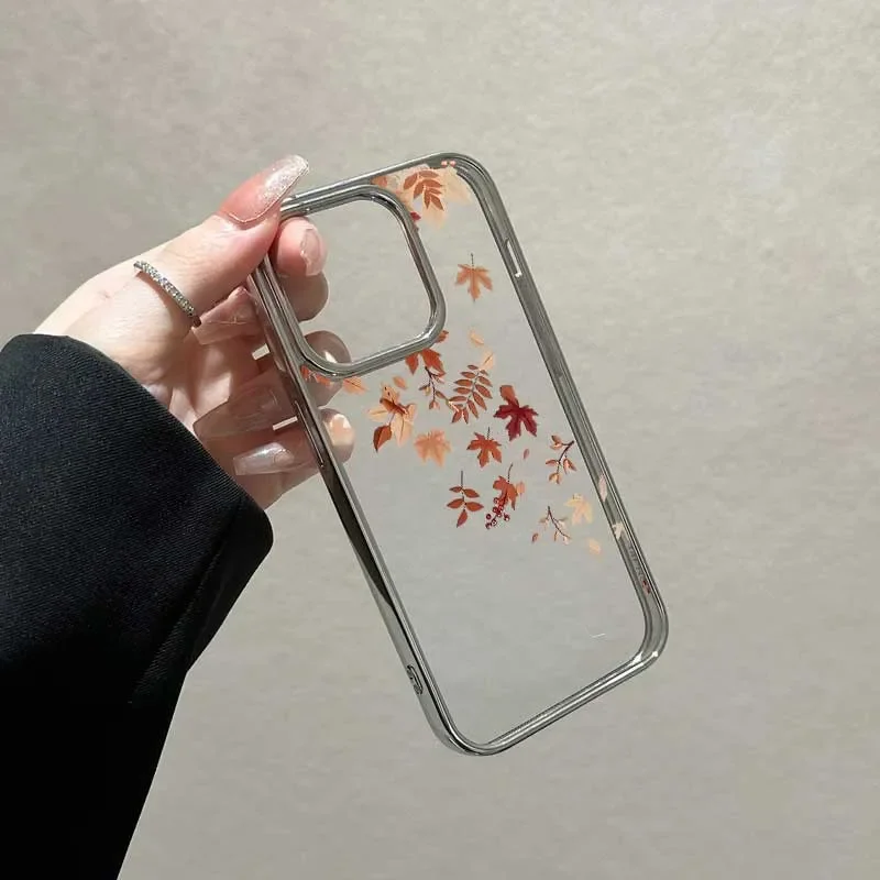 秋のシンプルな紅葉柄 iPhoneケース iPhone 17 16 15 14 13 12 11 Pro MAX 16E X XR XS XSMAX 7 8 Plus Y2K クリア ソフトカバー