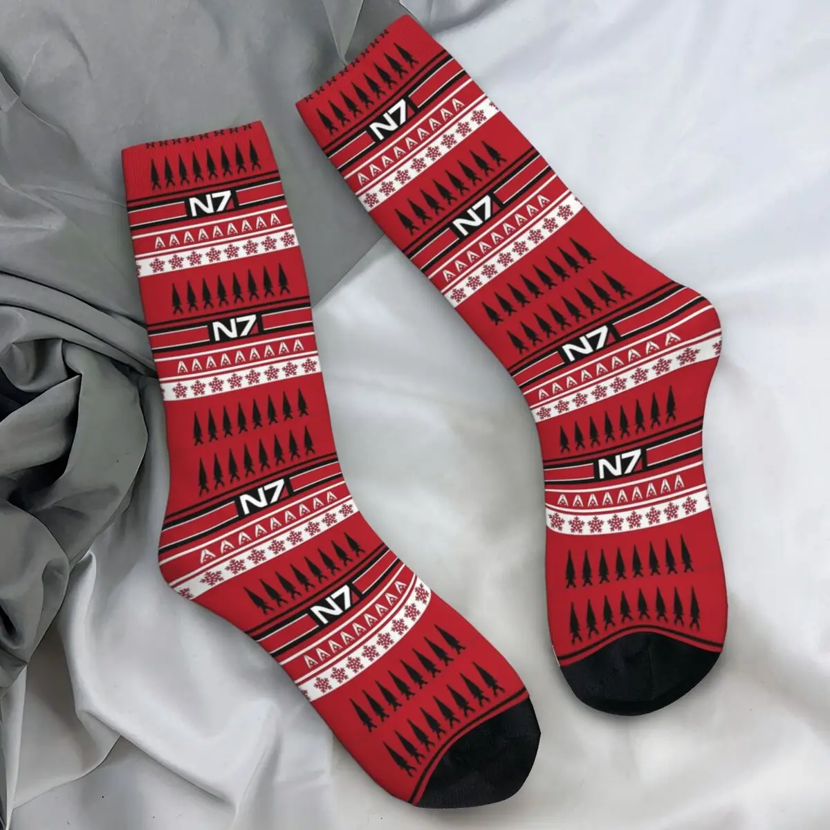 Men's Socks RED Mass Effect N7 Christmas Game Stockings Winter Elegant Quality Socks Custom Outdoor Sports Non Slip Socks