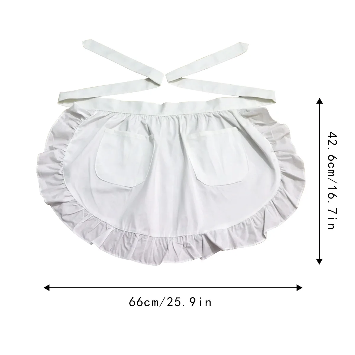 Maid Apron Home Half-length Princess Apron European Style Pure White Half-length Ruffled Lace Double Pockets