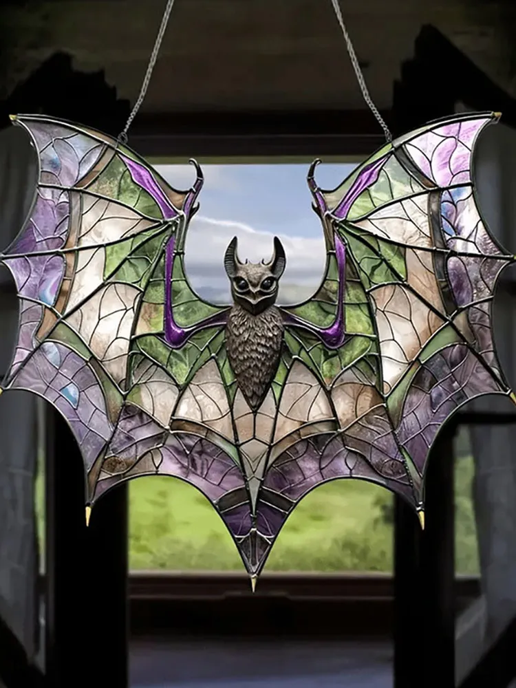 Painted Bat Acrylic Pendant Halloween Home Garden Decoration Sun Catcher Hanging Pendant Bedroom for Office Desktop Decoration