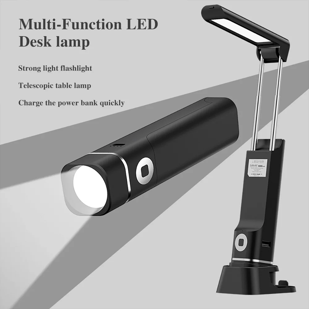 LED Desk lamp 3 in 1 Foldable Table Lamp Eye Protection Lights With Flashlight Phone Holder&Charger USB Charging Reading Lamp