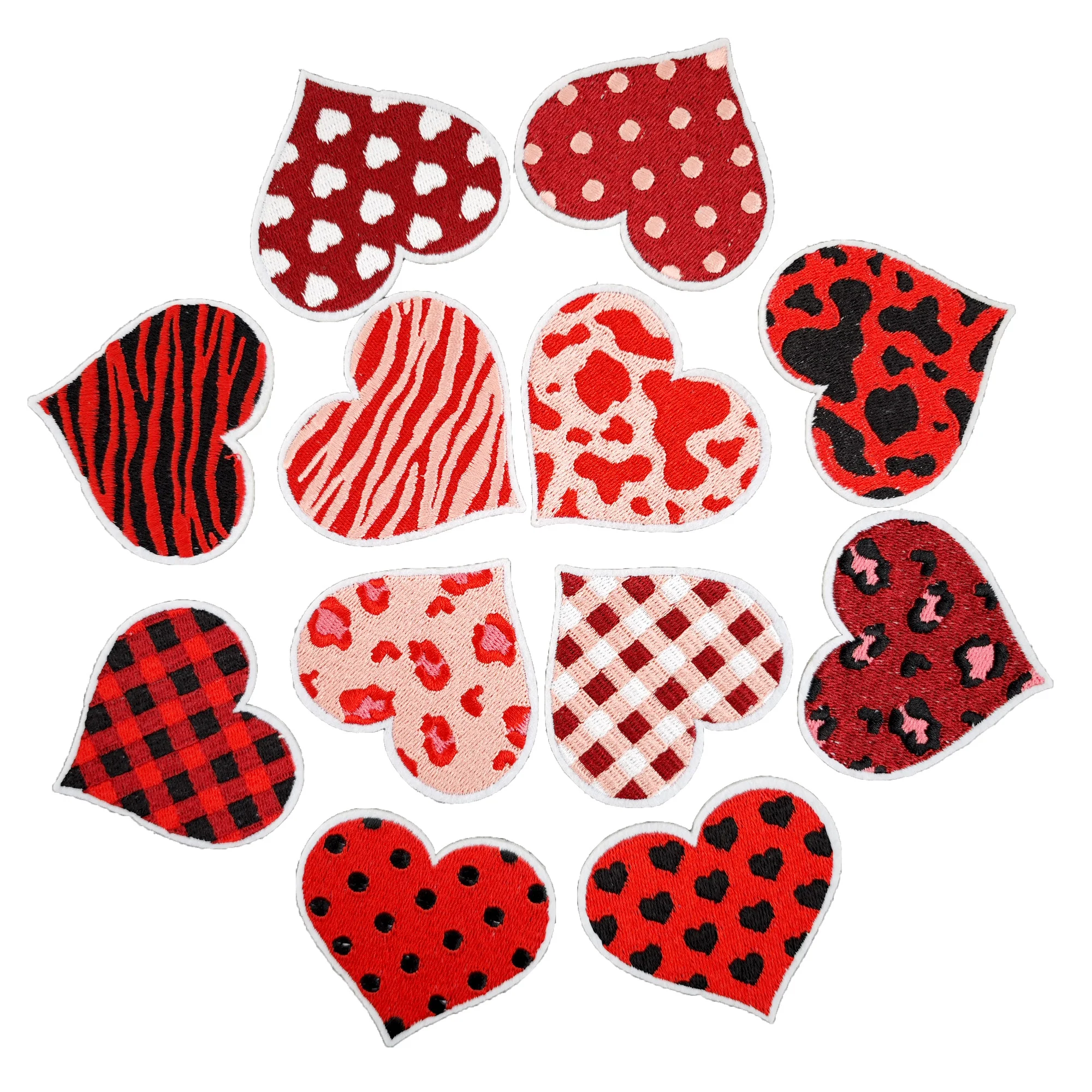 12PCS Heart Shape Iron on Embroidered Patch Cute Heart Appliques