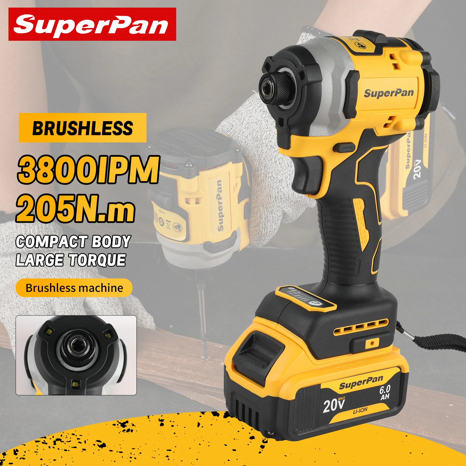 

superpan DCF850 Rechargeable Cordless 20V Cordless Impact Wrench, Lithium Electric Battery, Power Tools, Original Large Torque