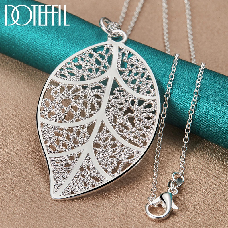 DOTEFFIL 925 Sterling Silver Big Leaf Pendant Necklace 16-30 Inch Chain For Woman Wedding Engagement Party Jewelry