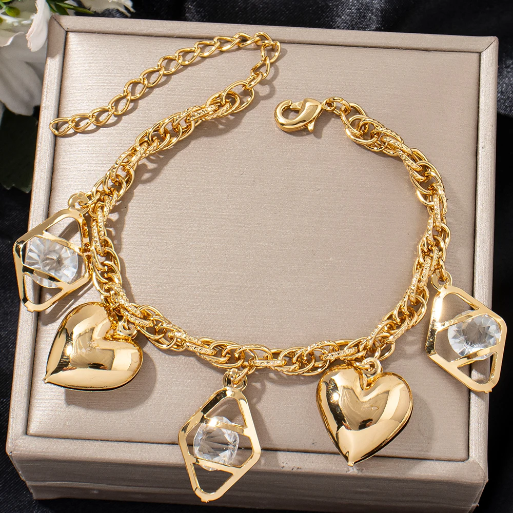 Edelstahl-Schmuckarmband mit Kristallherz-Anhänger, Modisches Accessoire, Charm-Armbänder für Frauen, Alltagsschmuck, Geschenke – Detail 4