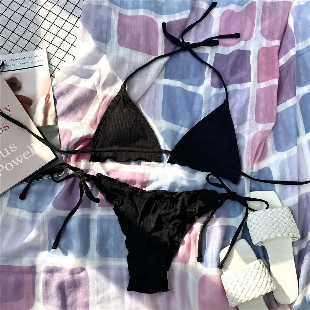 Rüschen-Bikini im brasilianischen Stil, zweiteiliger Badeanzug für Damen, Badebekleidung, Neckholder-Bikini, Badeanzug für Damen, V2817 – Detail 27