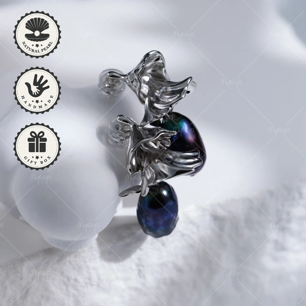 

MYSOYA 8-9mm Black Baroque Pearl Tree Stud Earrings Silvery With Gift Box Birthday Gift Valentine’s Day