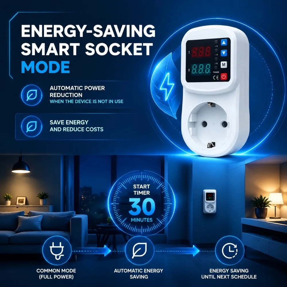 Refrigerator Voltage Protector 16A Air Conditioner Current Protector EU Plug Overload Protection Surge Protection Home Use