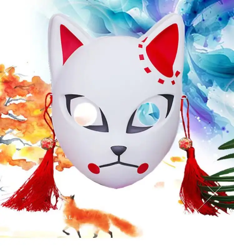 Japanische Anime Dämon Fuchs Maske Cosplay Sabito Makomo Tanjiro verdicken Plastik Tier masken Halloween Party Kostüm Requisiten Deluxe