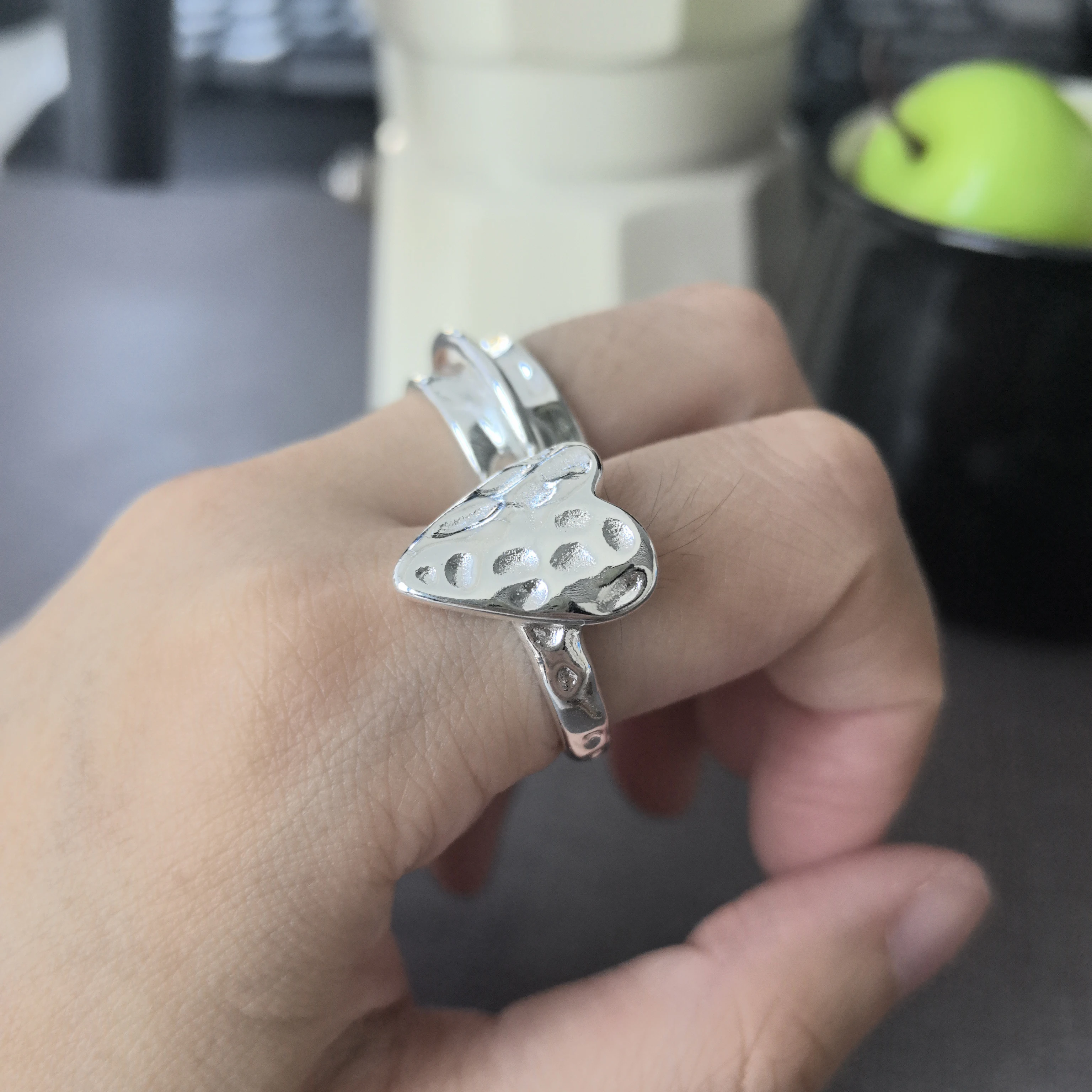 Offener Fingerring aus 925er-Sterlingsilber, Punk-Herz, unregelmäßig, geometrisch, stapelbar, für Frauen und Mädchen, Schmuck, Geschenk, Dropship, Großhandel – Detail 6