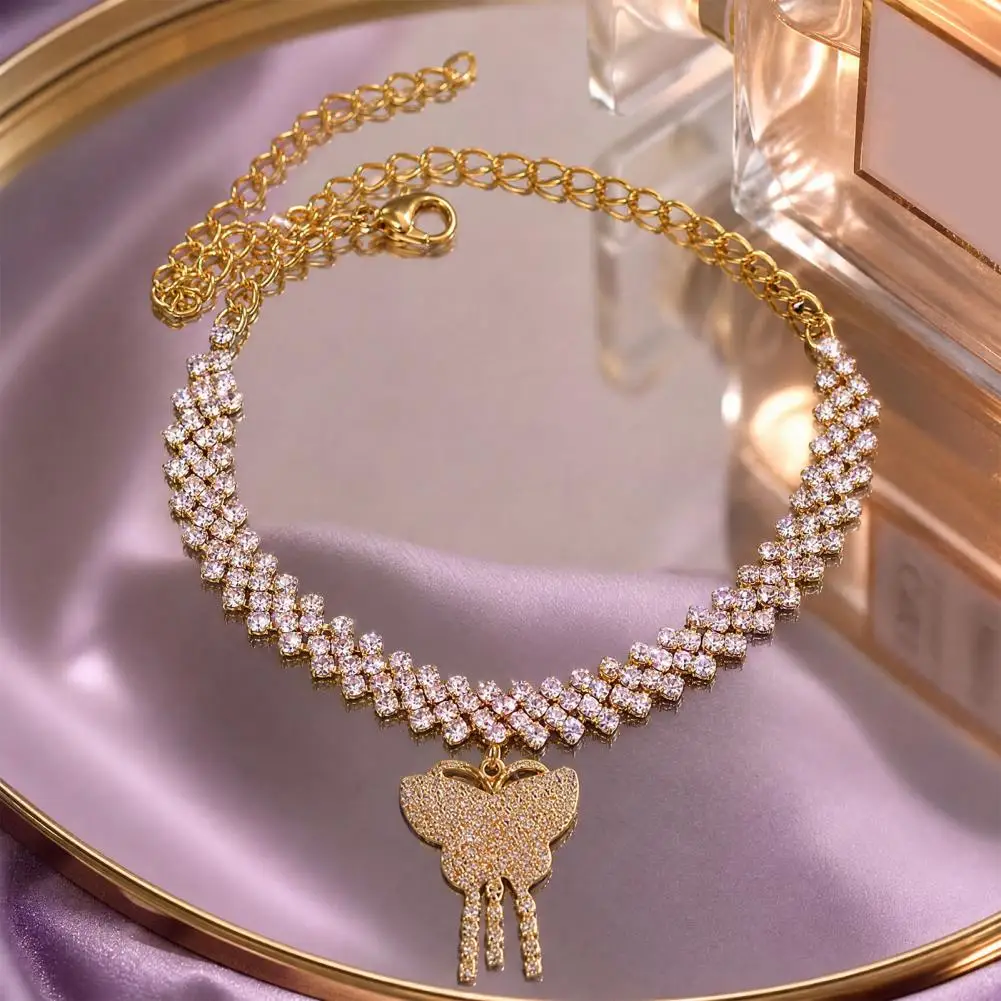 Tassel Anklet Bracelet Butterfly Charm Pendant Anklet Adjustable Beach Chain Bracelet with Cubic Zirconia Tassel for Women
