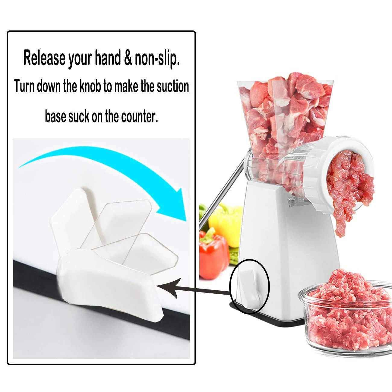 Manual Meat Grinder with Stainless Steel Blades Manual Meat Sausage Stuffer Suction Base for Homemade Chili & Vegetables