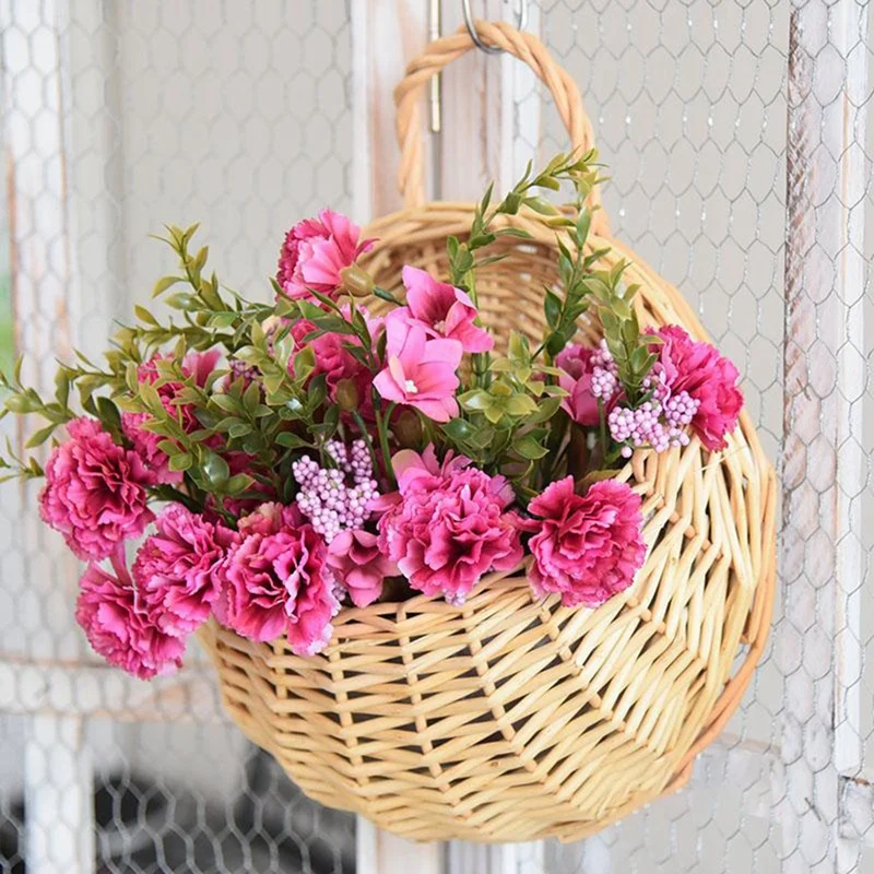 Wall Mounted Natural Wicker Flower Basket Flower Pot, Rattan Vase Basket, Home Garden Wall Decoration Storage Containe