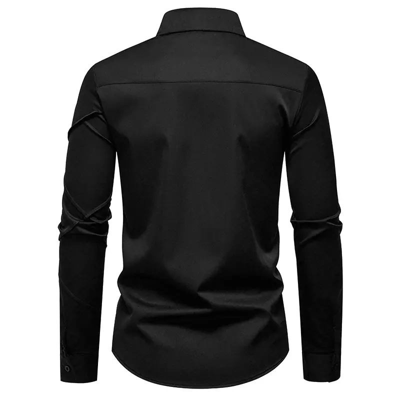 Frühling Herbst Casual Shirts Männer Langarm Quadrat Kragen Vintage Shirt Mens Fashion Casual Slim Fit Einfarbig Kleid Shirt Mann