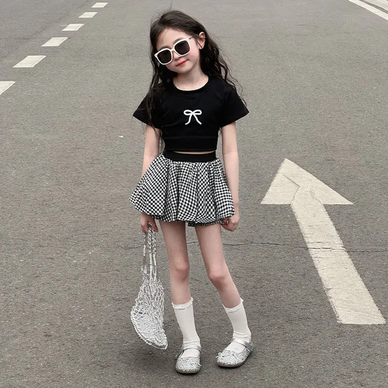 

New Baby Girls Summer Teenage Sets, Black Top + Skirts Princess Fashion Suits 3 -9 T