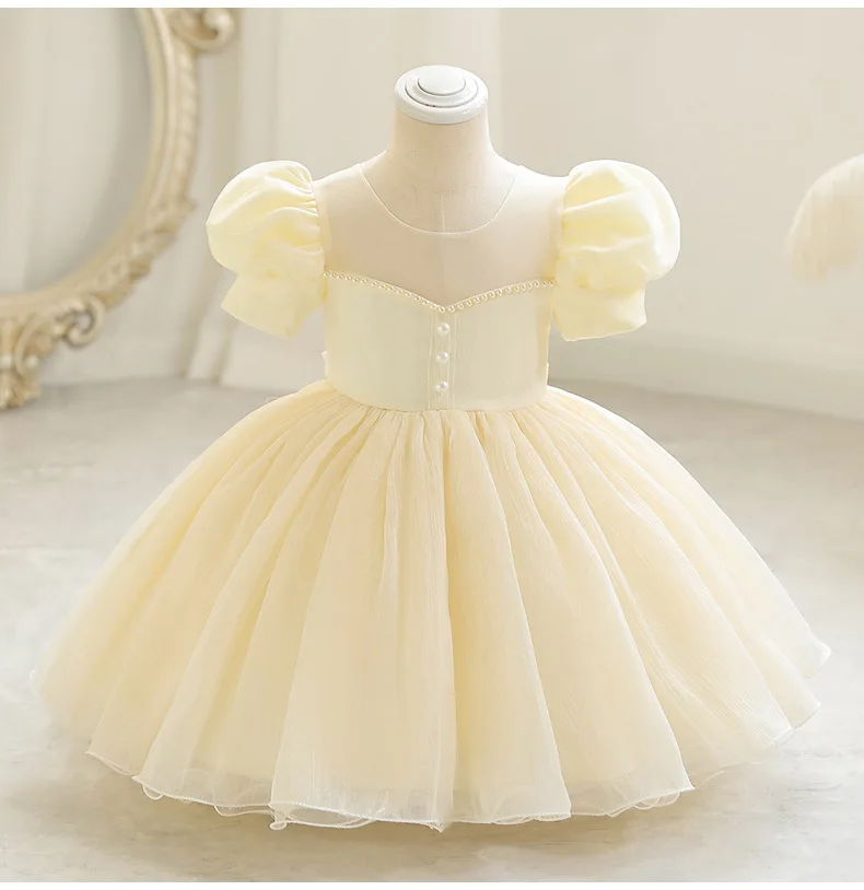Princess Dress for Baby Girl Kid's Party Wear Solid Child Holiday Outfit Elegant Toddler Girls Clothing