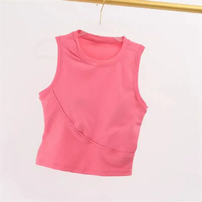 Lemon Women Yoga Sport Vest With Chest Pad Ribbing Fabric Gym Running Bra Sleeveless Quick Dry Pilates Rraining Fitness Tank Top
