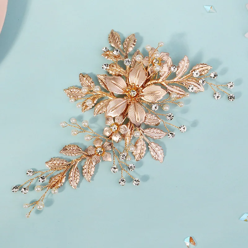 Neueste Gold handgemachte Perle Blume Haarkamm schöne Strass Haarspange Braut Kopfschmuck Hochzeit Zubehör – Detail 18