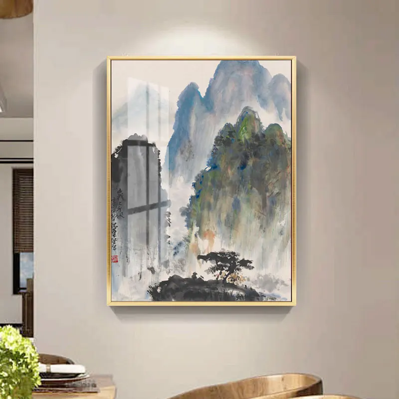 

Wall Art Traditional Chinese Mountain and River Landscape Zen Painting Hall Living Room Decor Canvas Poster Print Picture