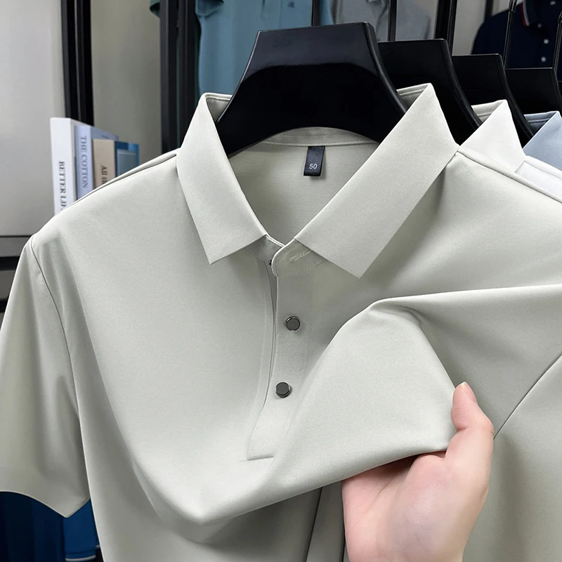 

High Quality Men's Polo Shirt Lapel Short Sleeve T-Shirt Summer New Solid Color Simple Traceless Fashion Business Trend Menswear