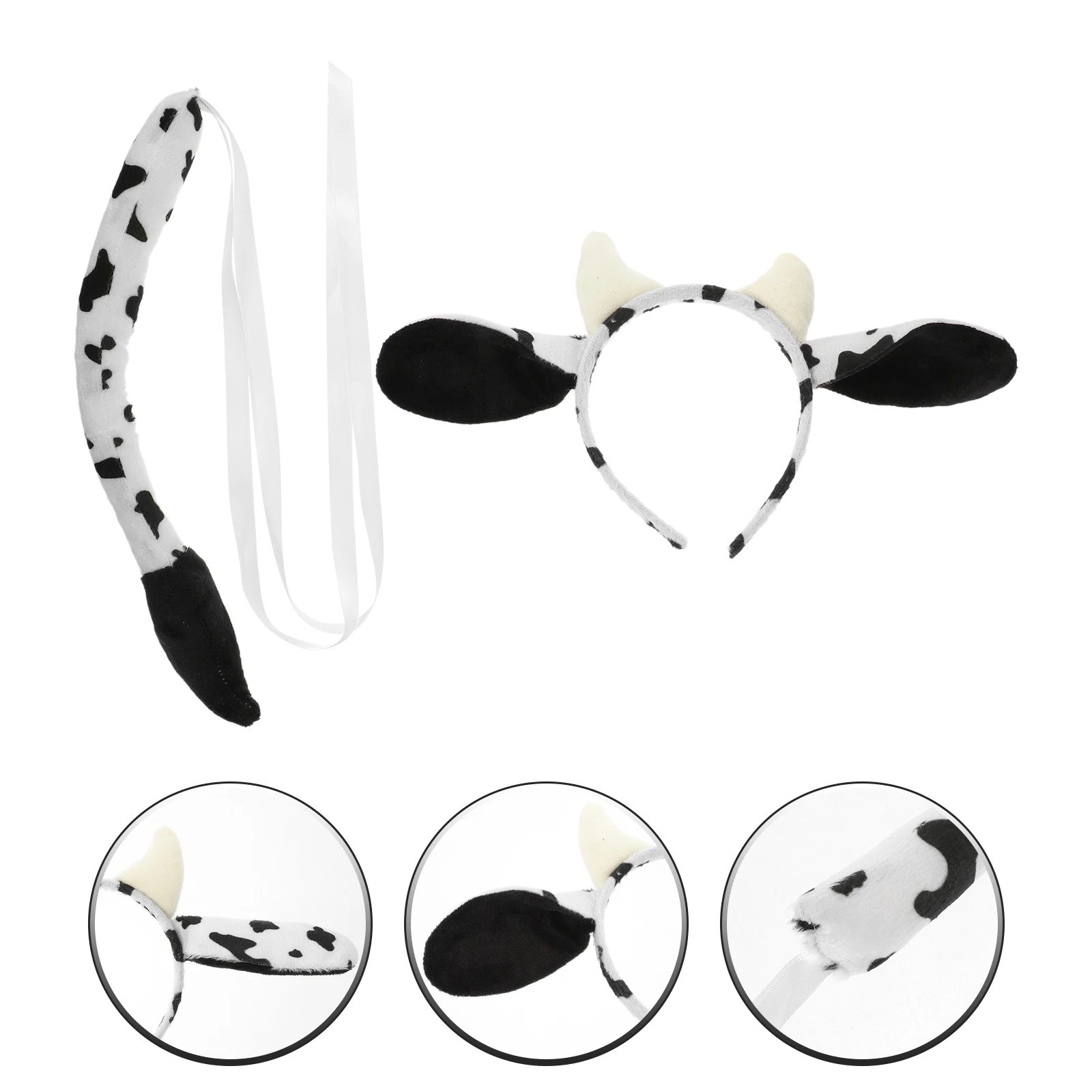 

Cow Ears Headband Set Tail Prop for Stage Performance Cosplay Costume Accessories Flexible Comfortable Birthday