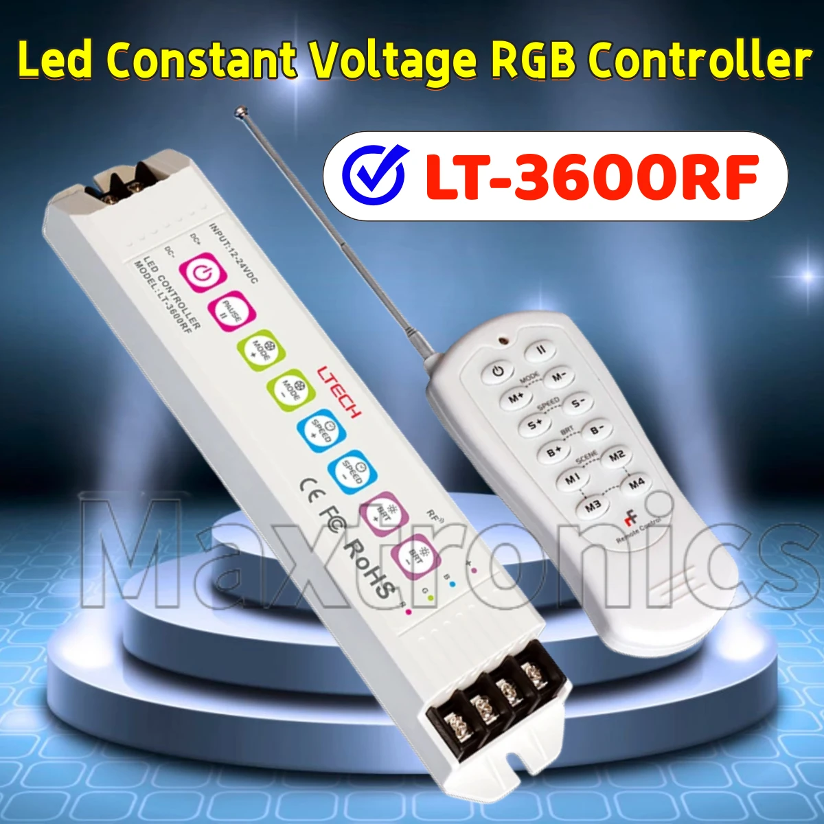 LTECH LT-3600RF Led Constant Voltage RGB Controller RF 2.4G Wireless 12-24V Input 6A/CH 18A 3 Channel for RGB LED Strip/ Modules
