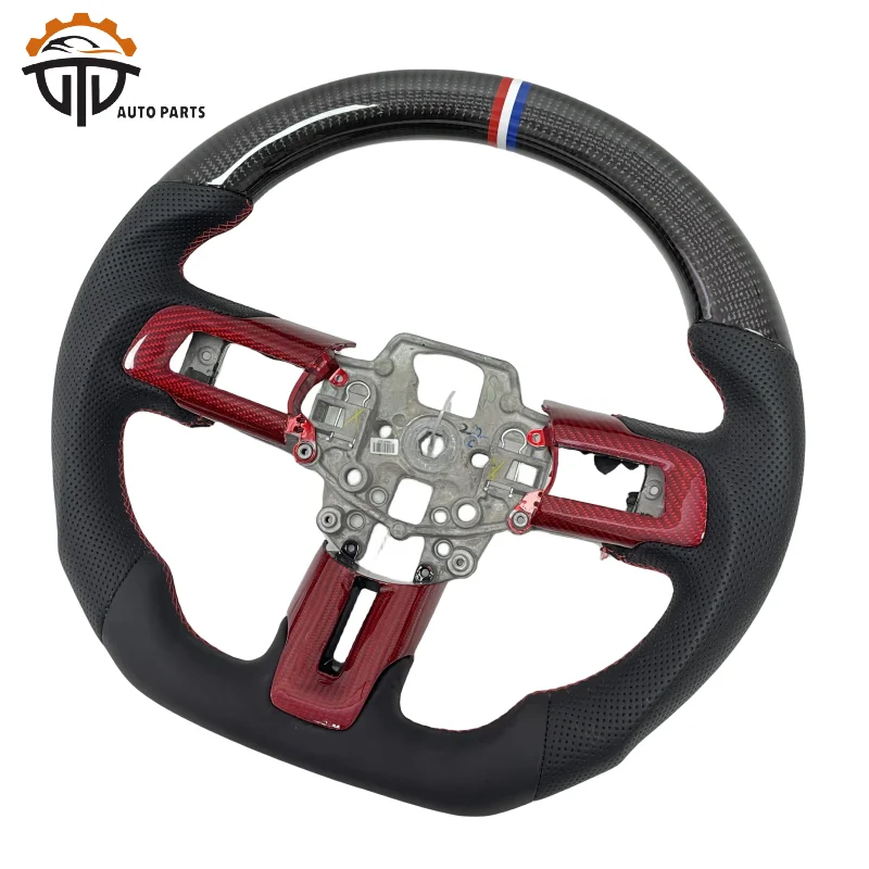 Car Suppliers Glossy Carbon Fiber Steering Wheel With Perforated Leather For Ford Mustang 2010